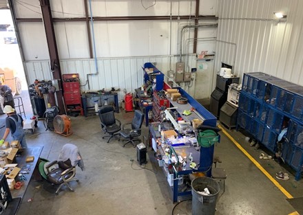 Parts storage area in shop