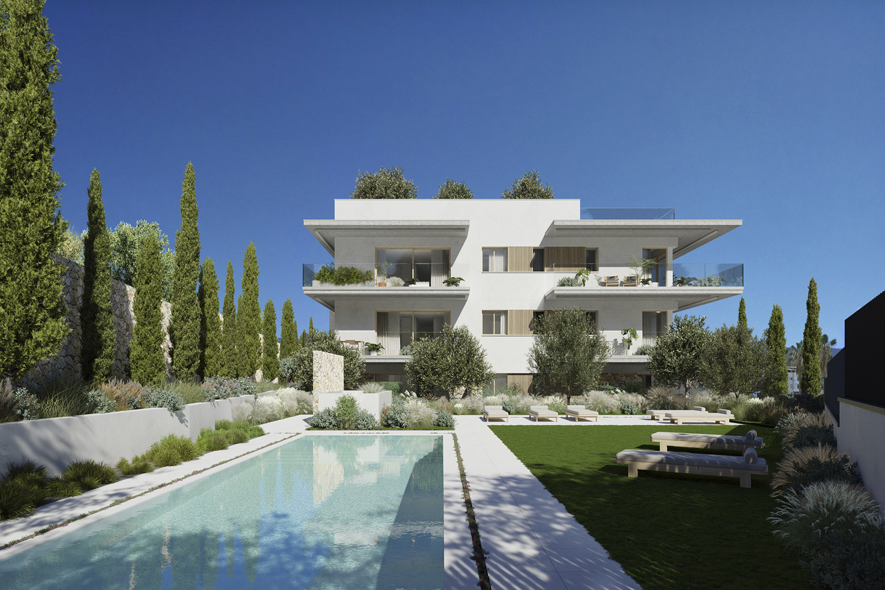 Passivhaus development with lovely communal spaces, pool, garden in La Plana