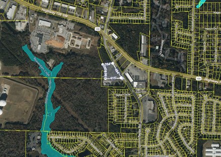 0 Taylor Rd Tax Plat Map with Floodplain Overlay Aerial View jpeg snip it Capture