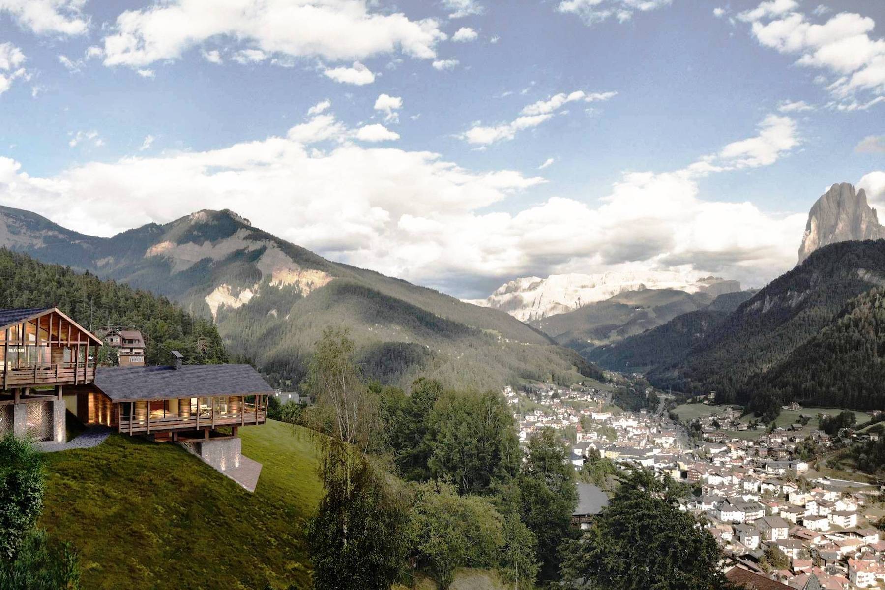 Modern chalet with panoramic view of the Dolomites ...